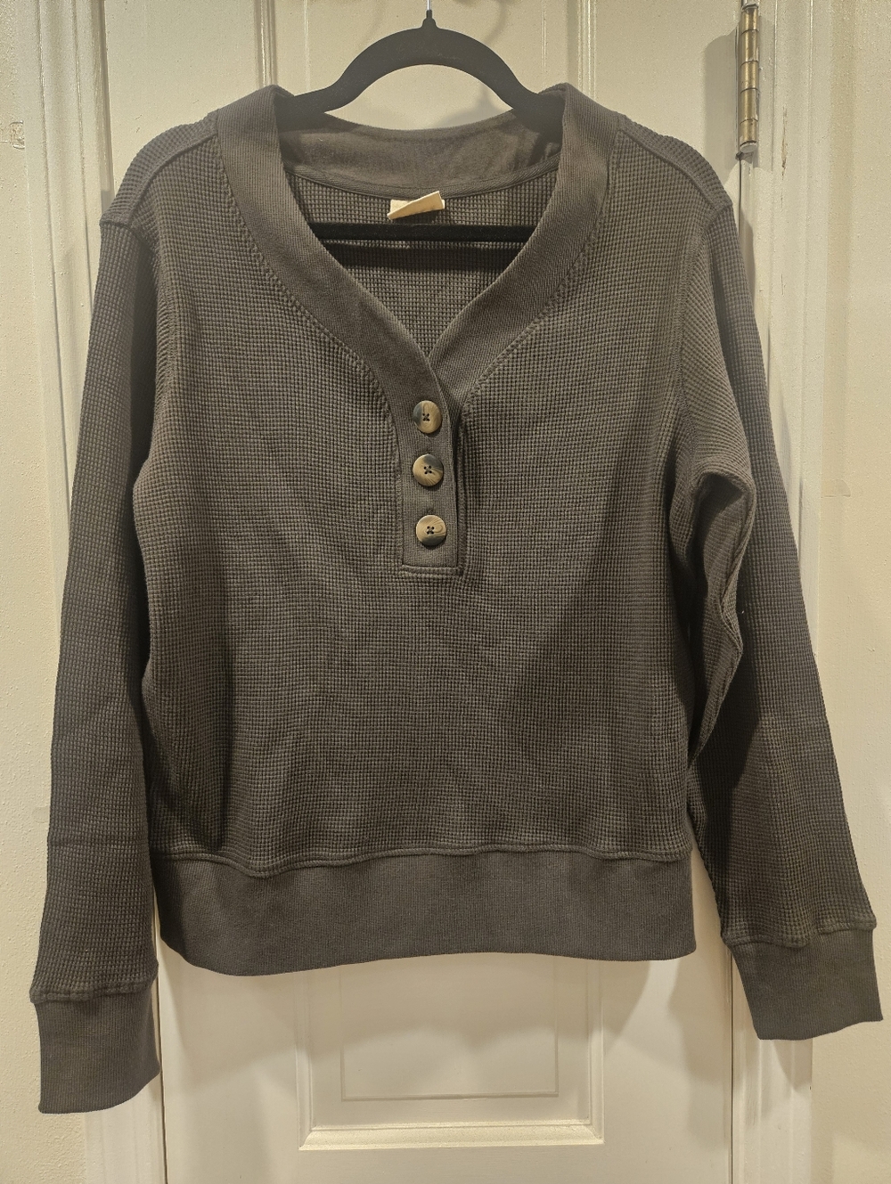 Women’s Oak Thermal Long-Sleeve Waffle Henley Sweater Pullover Size Small